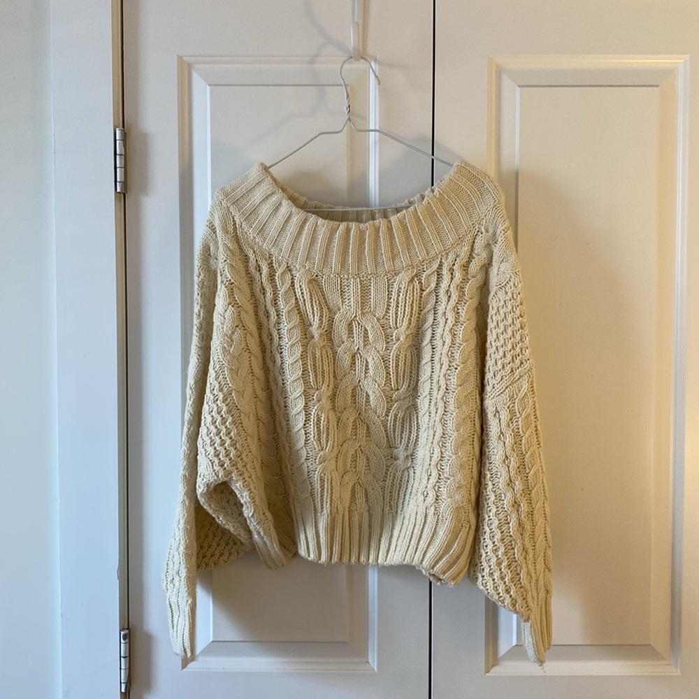 Cream Anthropologie Off Shoulder Sweater Size S